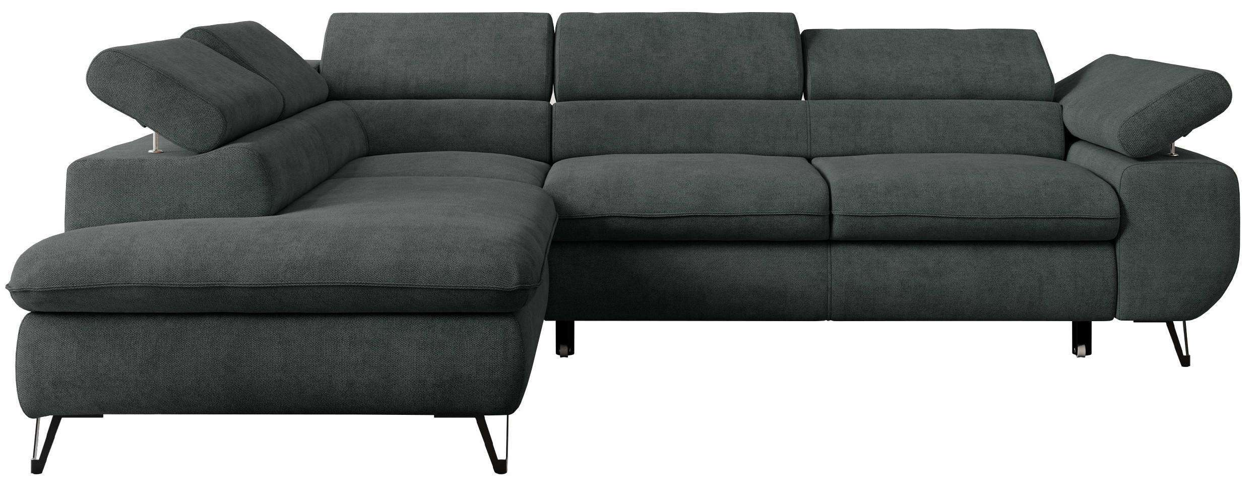 ECKSOFA PETER L Dunkelgrau Struktur - Links Seite - Dunkelgrau/Schwarz, Textil/Metall (208/273cm) - MKS