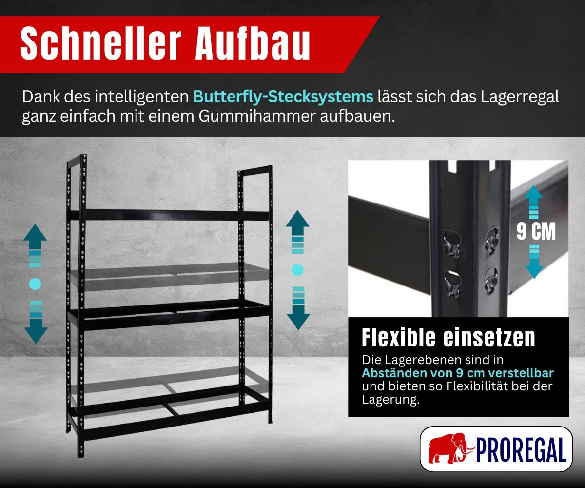 REIFENREGAL Tiger XL 200x150x45 cm 300 kg Fachlast bis zu 18 Reifen auf 3 Ebenen Schwarz - Schwarz, Metall (150/200/45cm) - PROREGAL