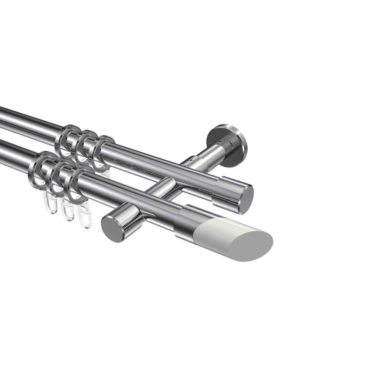 GARDINENSTANGEN-SET Prestige Verano 480 cm (geteilt in 3 x 160 cm), 2-läufig, 20 mm Ø Chrom - Chromfarben/Weiß, Metall (480cm) - INTERDECO
