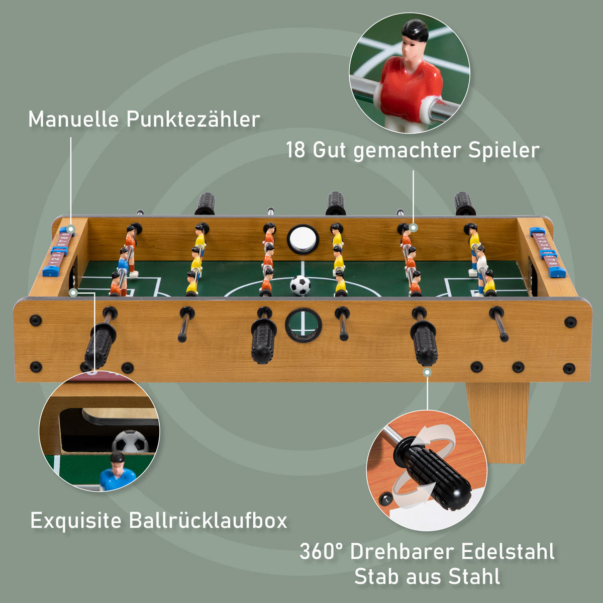 TISCHFUSSBALL DE-10818 kompakt mit Scoreboards Braun - Naturfarben, Holzwerkstoff (36.5/69cm) - ComfortXL