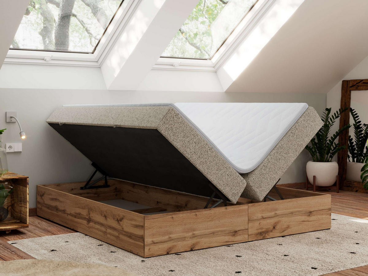 BOXBETT WOOD ZERO 200/200 - Dunkelbeige Struktur - H4 - Topper Visco - Cappuccino, Textil (200/200cm) - MKS
