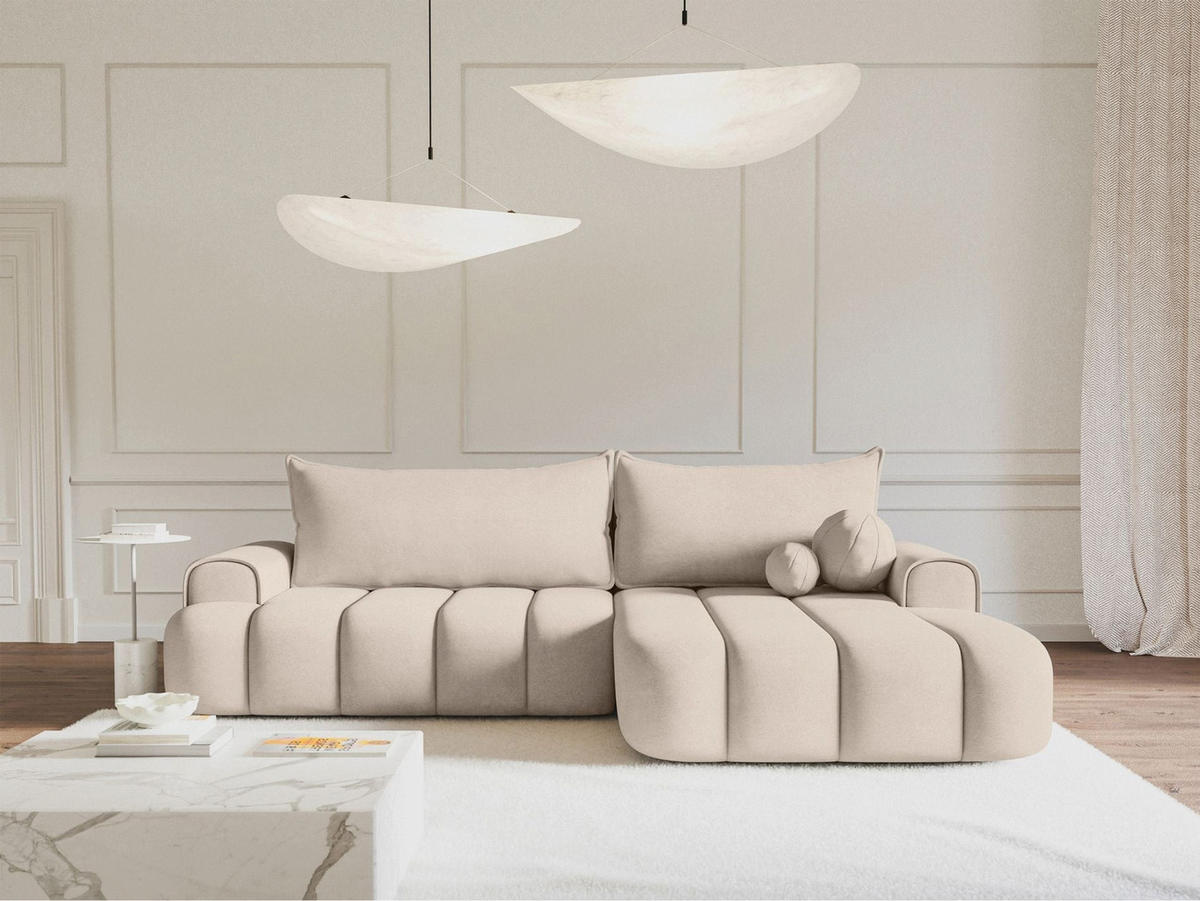 ECKSOFA Dandelino Graubeige mit Samtbezug, rechts - Taupe/Schwarz, Kunststoff/Textil (172/271cm) - Selsey
