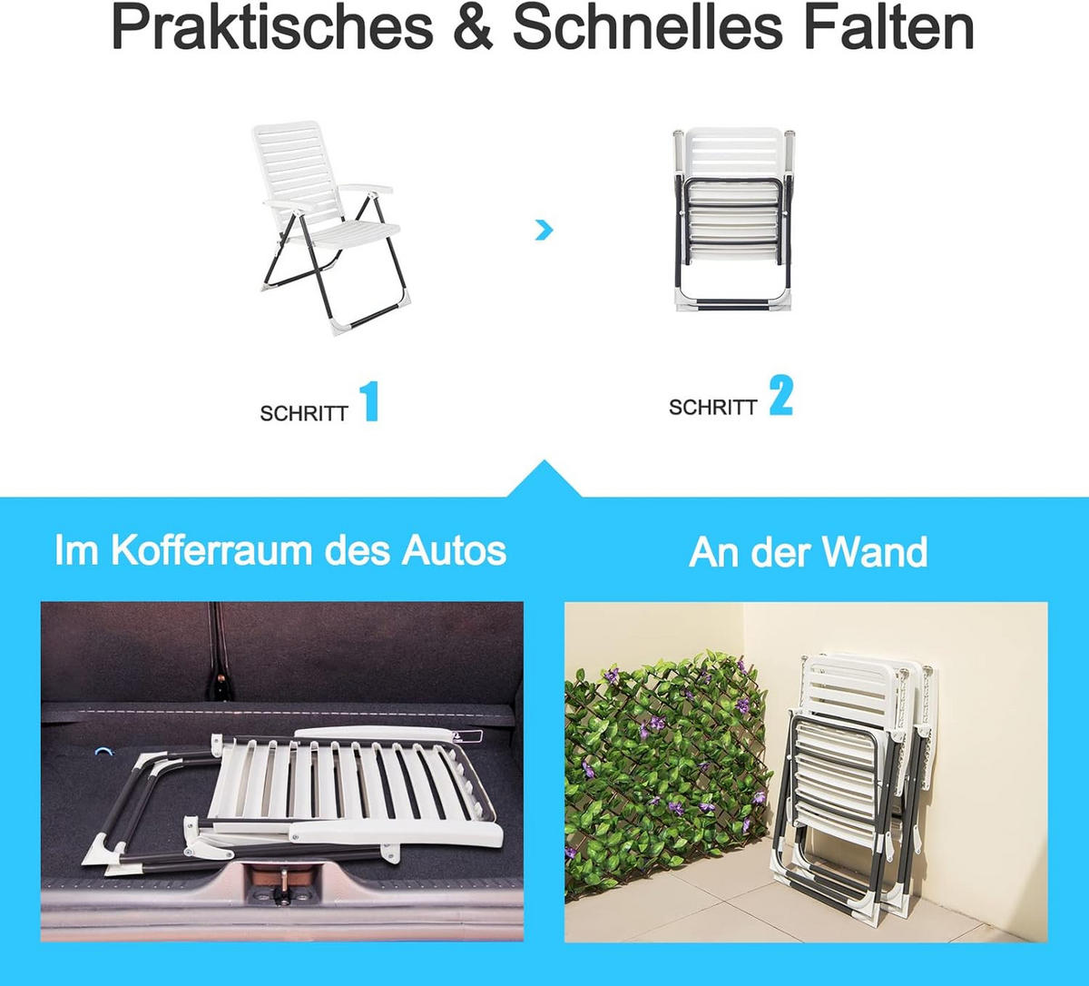 GARTENSTUHL Weiß - Weiß, Kunststoff (69/105/62cm) - COSTWAY