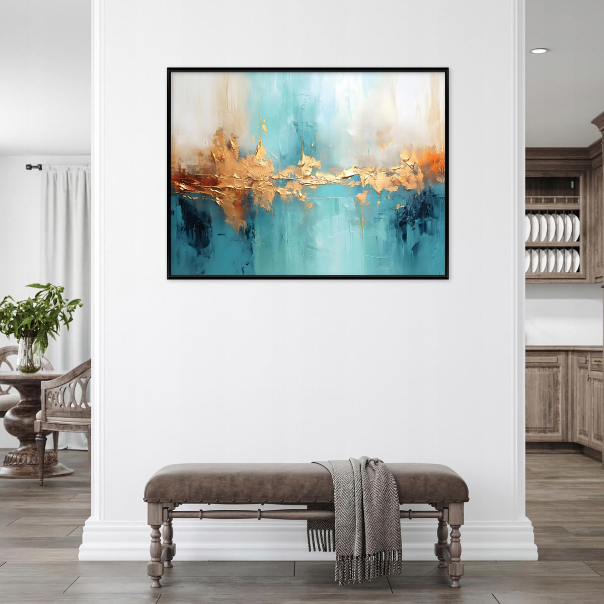 BILDER mit Rahmen Marmor Abstrakt Golden 100x70 cm - Multicolor, Holzwerkstoff (100/70cm) - Wallarena