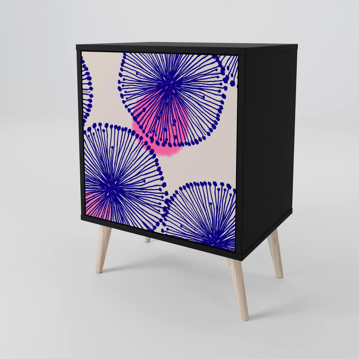SIDEBOARD MAGIC NATURE, Schwarz, 57,5x42x67,5 cm, Schwarze Metall-Rahmenfüße - Multicolor/Schwarz, Holzwerkstoff/Metall (57.5/67.5/42cm) - SpaceRebels