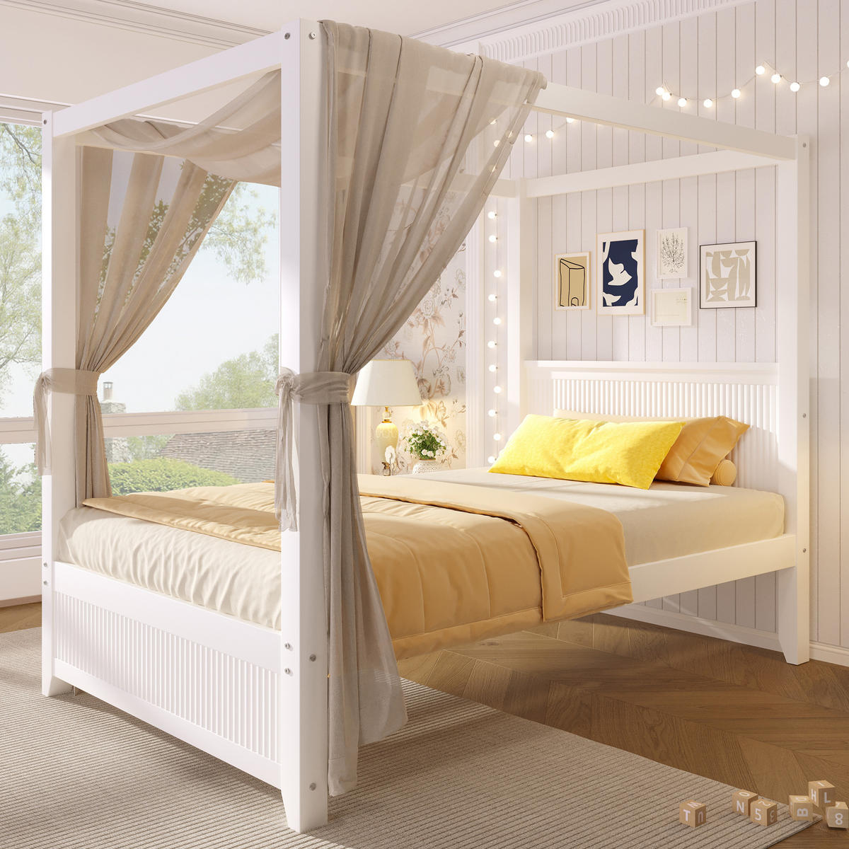 HIMMELBETT 90x200 cm mit dekorativem Dachrahmen, Weiß - Weiß, Holz (90/200cm) - KOMHTOM