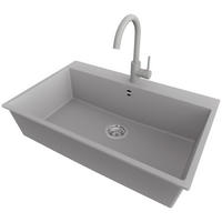 GRANITSPÜLE Riga, 2-er set Grau 78/50 cm 1 Becken + Küchenarmatur 32/20 cm + Ablauf-Set ab 80er Unterschrank - Chromfarben/Grau, Kunststoff (78/20/50cm) - Primagran
