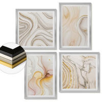 WANDBILDER 4er Set - 50x50 cm & 40x60 cm Silberner Rahmen - Abstrakte warme Muster - Silberfarben, Kunststoff (50/50cm) - ArtPrintCave