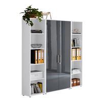 BÜROMÖBELSET 3-tlg. weiß / anthrazit Hochglanz - Anthrazit/Silberfarben, Holz/Metall (172/185/33cm)