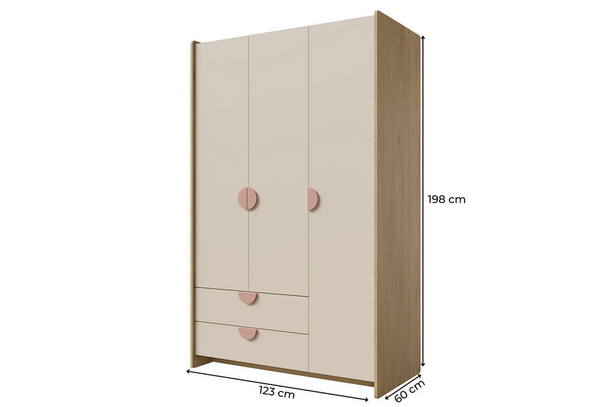 KINDERKLEIDERSCHRNAK LEXO 01 123/198/60 cm in Eiche Cremona/Macadamia/Puderrosa - Eichefarben/Beige, Holzwerkstoff (123/198/60cm) - Deine Möbel 24