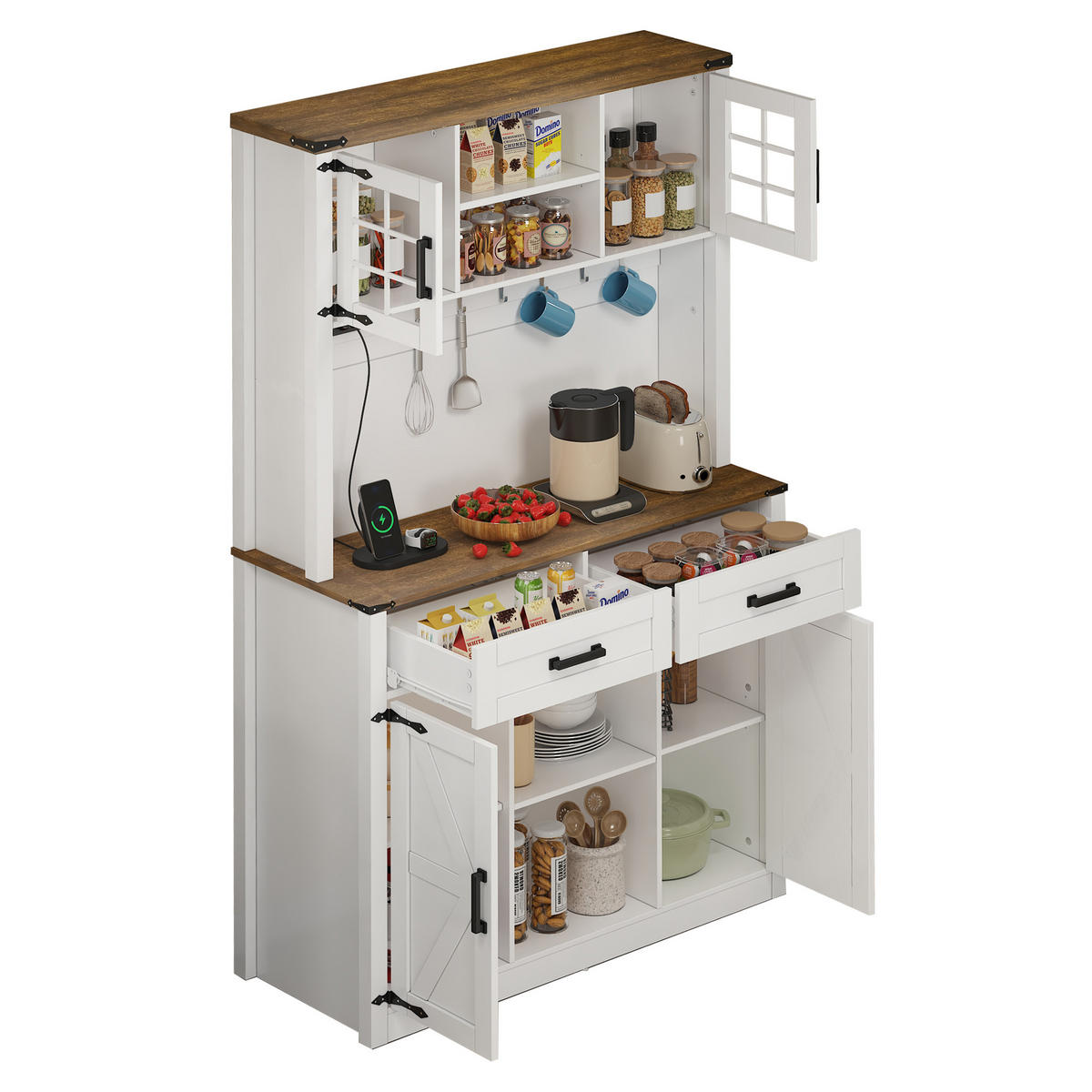 HIGHBOARD Barschrank & Küchenbuffet 100 cm in Weiß/Eiche - Weiß, Holzwerkstoff (100/172/40cm) - Urban Meuble