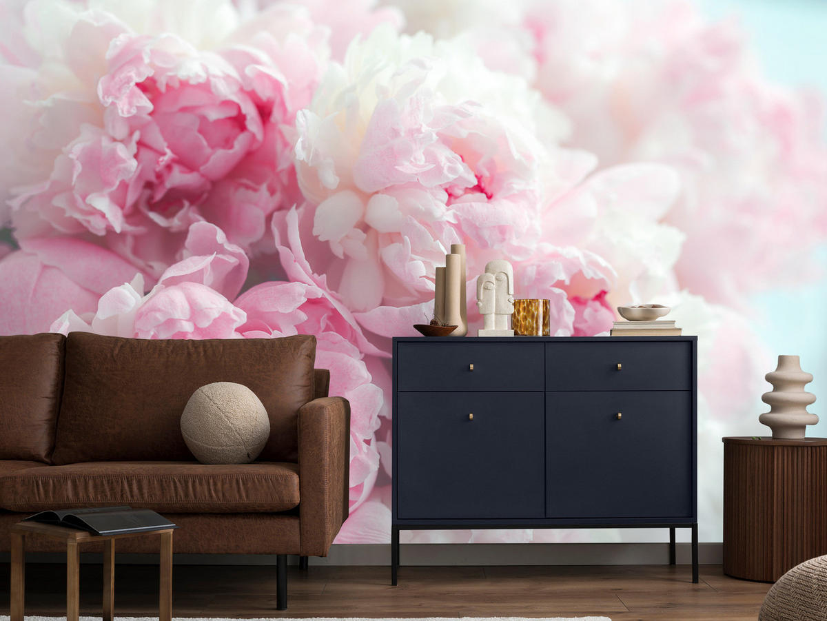 FOTOTAPETE Blumen Pfingstrosen Natur 3D 500x350 - Blau/Rosa, Papier (500/350cm) - Muralo