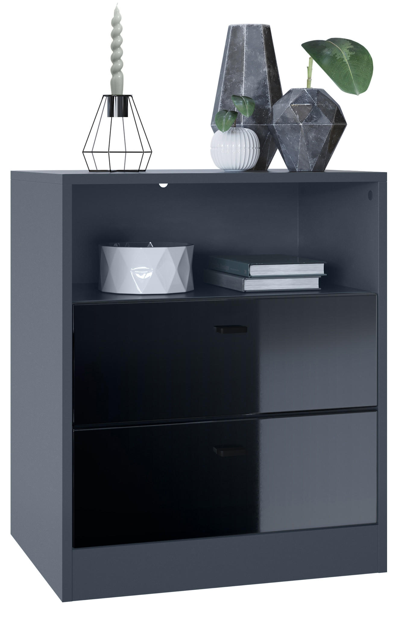 Vladon Kommode Schwarz Hochglanz 56x67.5x36 cm