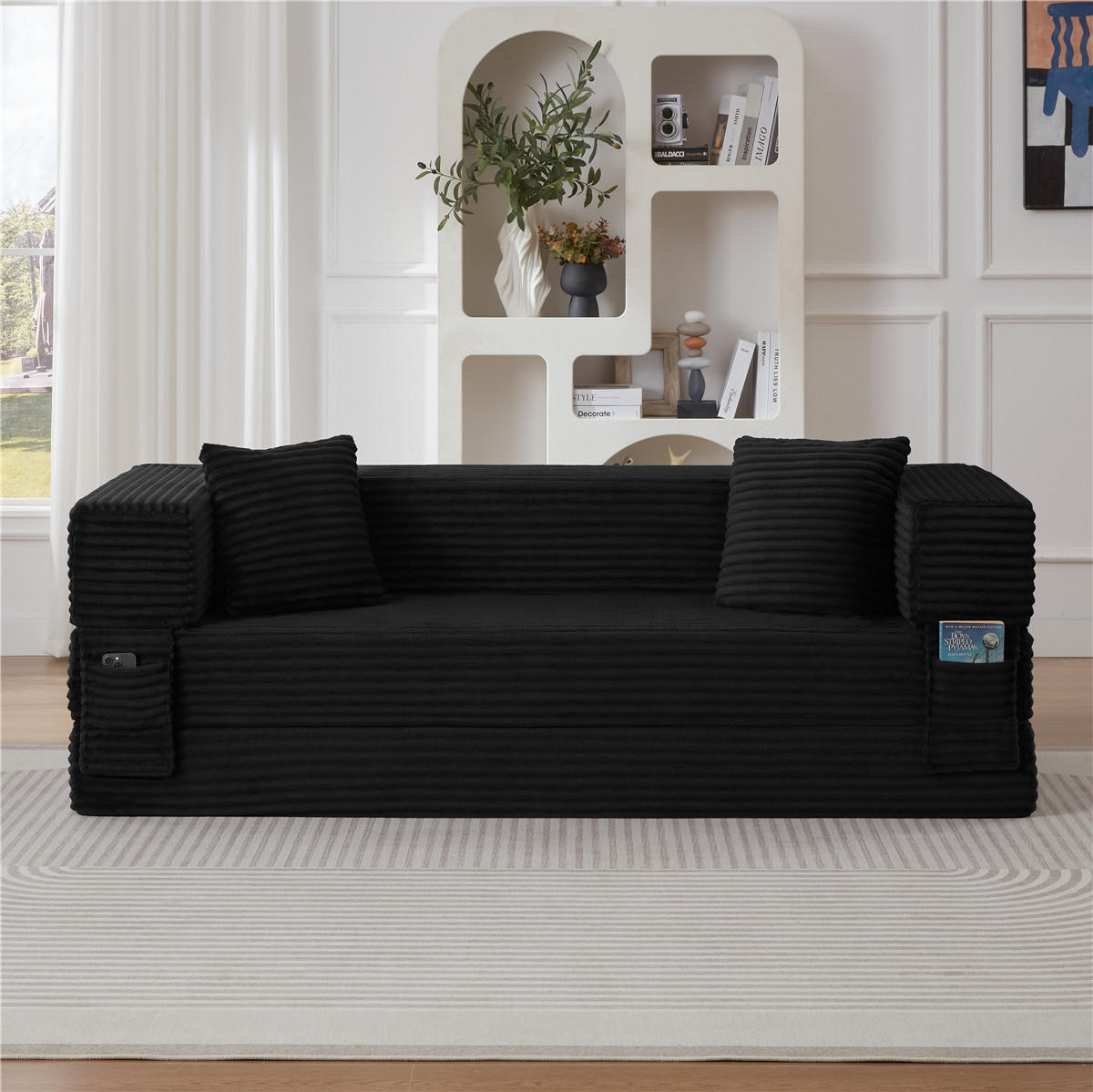 SCHLAFSOFA 2-in-1 Cord Bettsofa mit Liegefunktion, Schwarz - Schwarz, Textil (200/60/76cm) - Kaket
