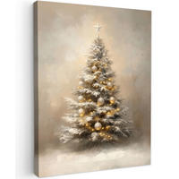 LEINWANDBILD Weihnachten - Weihnachtsbaum - Schnee - Kunst 60x80 cm - Champagner, Textil (60/80cm) - MuchoWow