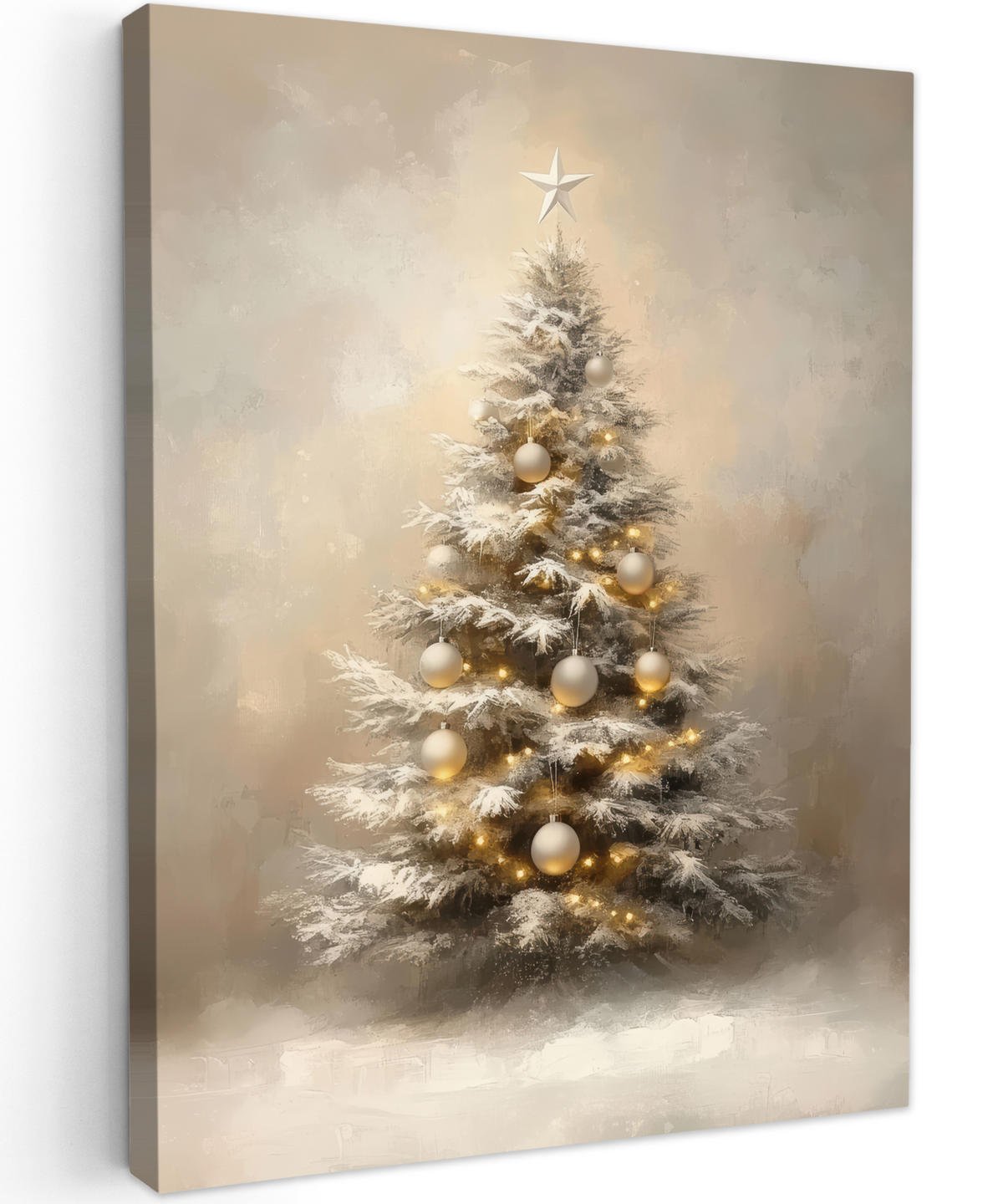LEINWANDBILD Weihnachten - Weihnachtsbaum - Schnee - Kunst 60x80 cm - Champagner, Textil (60/80cm) - MuchoWow