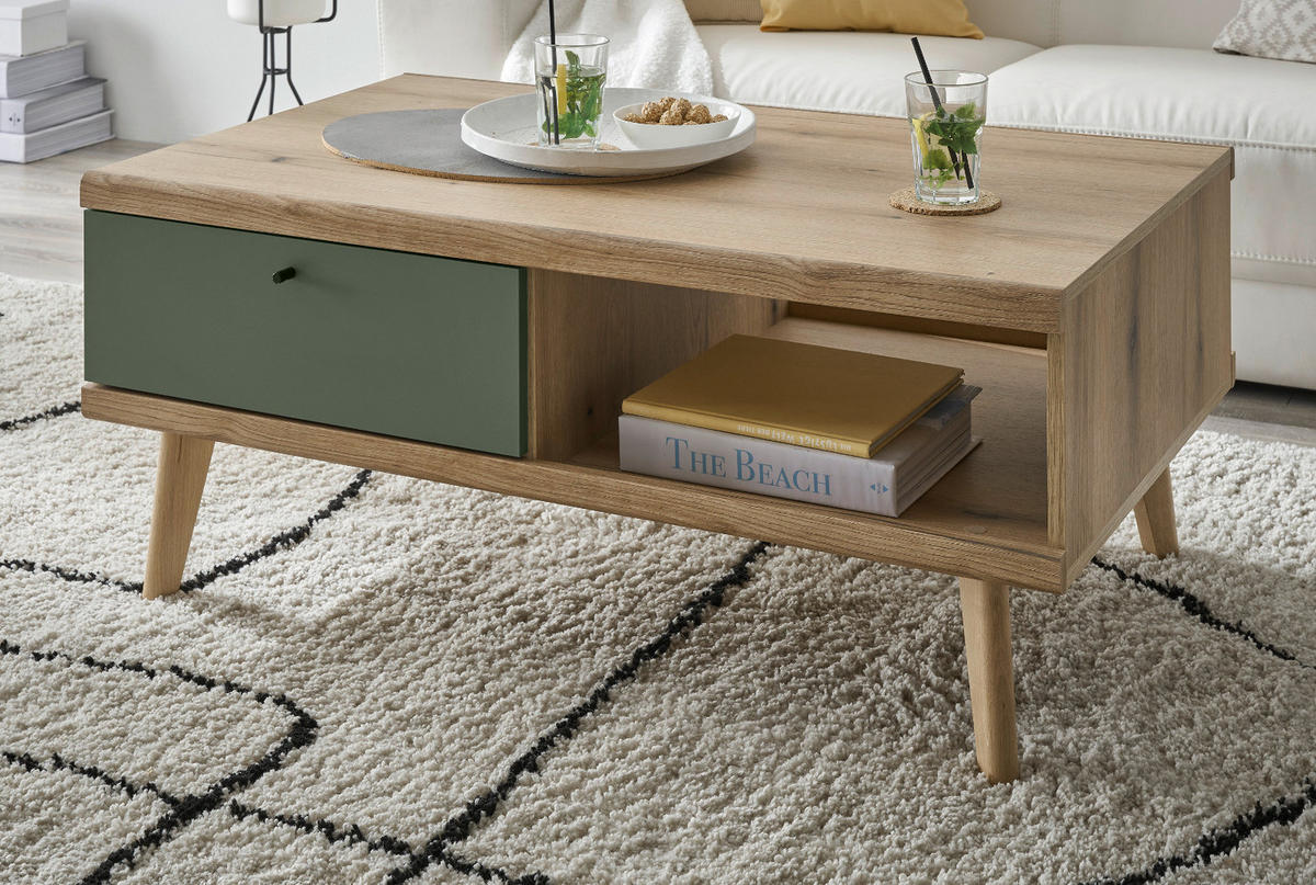 COUCHTISCH Salbei grün, Eiche Evoke, skandinavisch 107 x 67 cm, Wohnzimmertisch mit Stauraum - Eichefarben/Salbeigrün, Holz/Holzwerkstoff (107/67/46cm) - Furn.Design