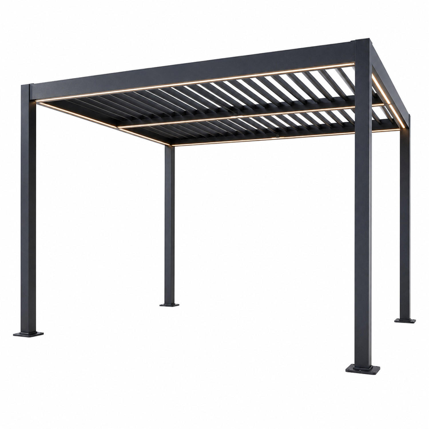 PERGOLA Corfu Schwarz Bioklimatisch 3 x 3 m Aus Aluminium Mit Led - Schwarz, Metall (300/236/300cm) - Concept Usine