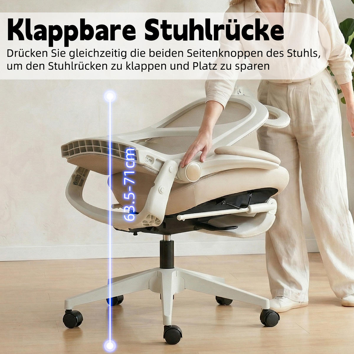 DREHSTUHL 67/67/129 cm cream aus Schaumstoff mit klappbarer Rückenlehne und Kopfstütze - Creme, Kunststoff (62/129/48.5cm) - OKWISH