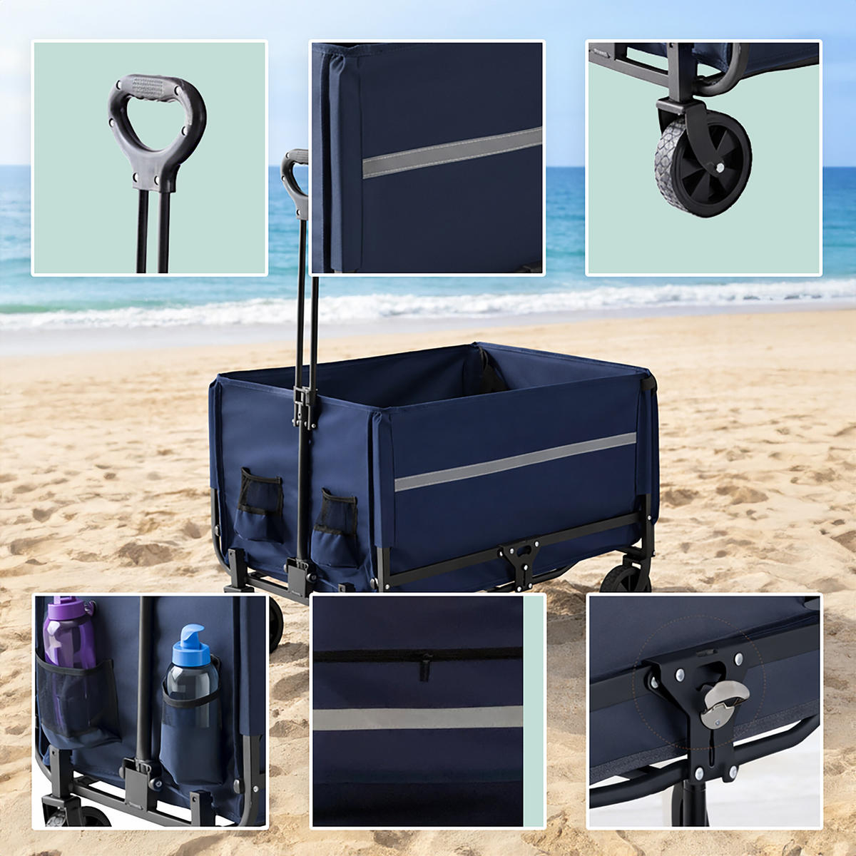 TRANSPORTVAGN Blå hopfällbar 120 l - Mörkblå, Textil/Metall (50/97/76cm) - Relaxdays
