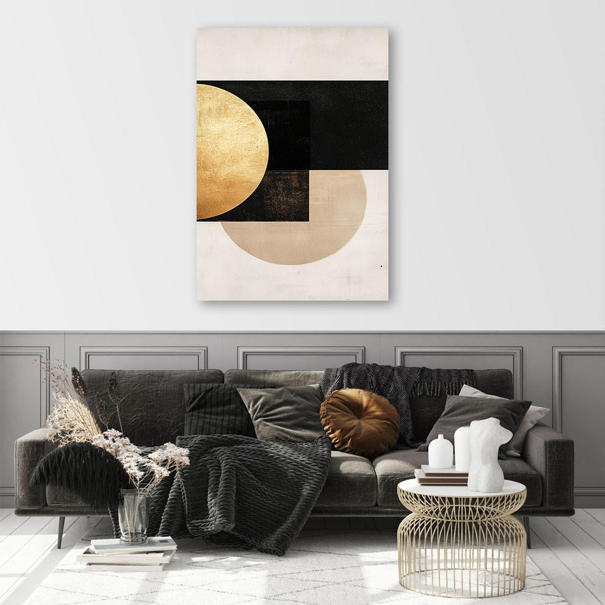 LEINWANDBILD Geometrische Abstraktion Graugold 60x90cm - Beige, Textil (60/90cm) - Feeby