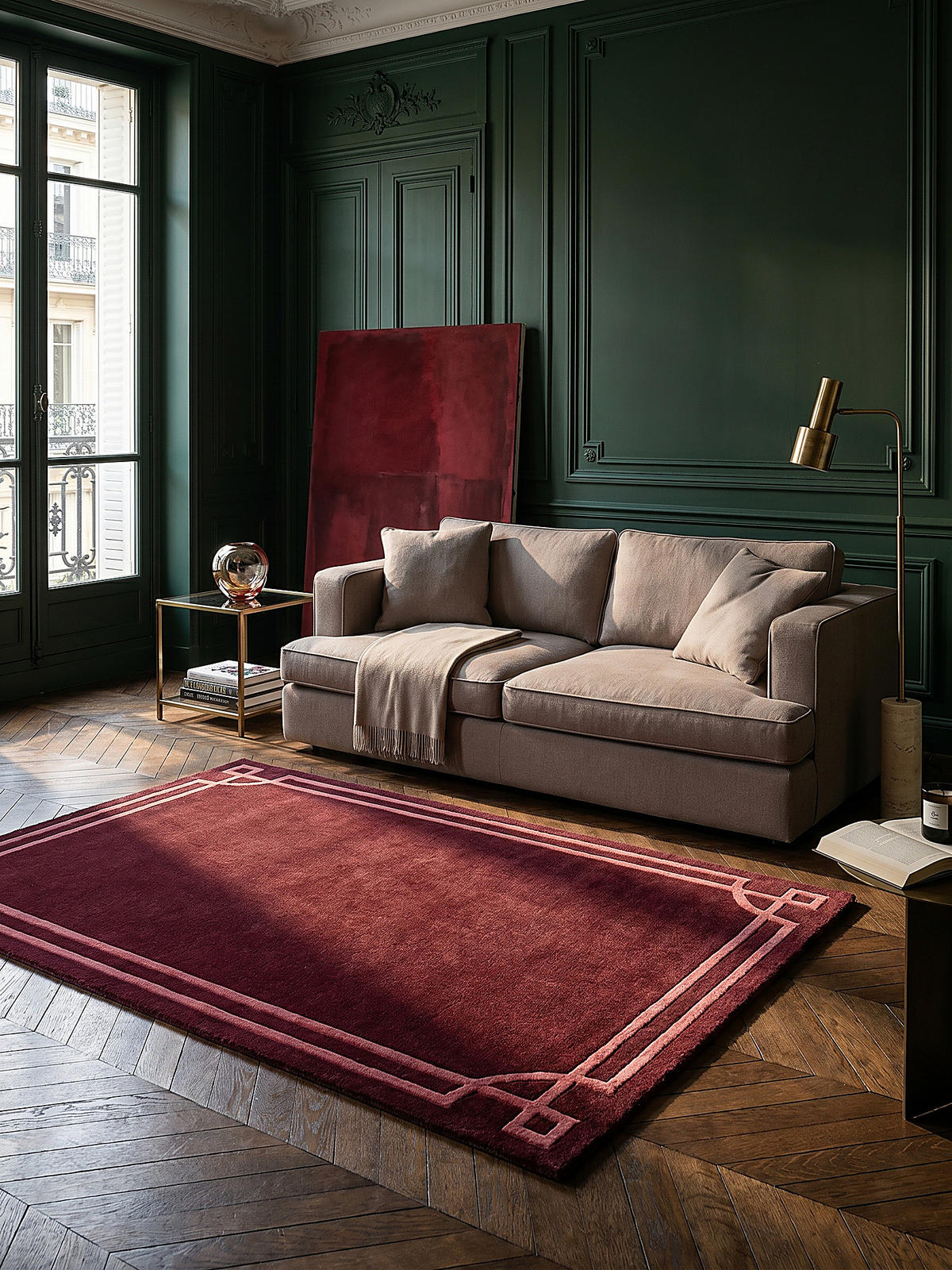 TEPPICH Kurzflor im Art-Déco-Stil, Klassische Bordüre, Wohnzimmer Rot Rechteckig 200x290 - Rot, Textil (200/290cm) - KADIMA DESIGN