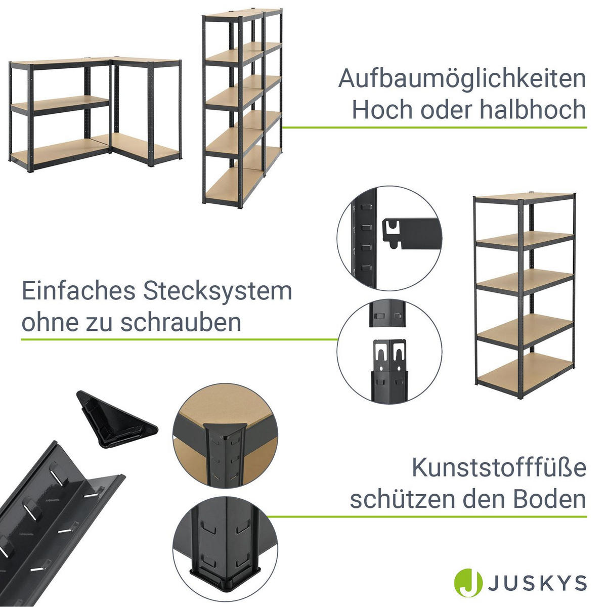 LAGERREGAL Basic grau 180x90x40 cm (4er-Set) - Grau, Metall (90/180/40cm) - Juskys