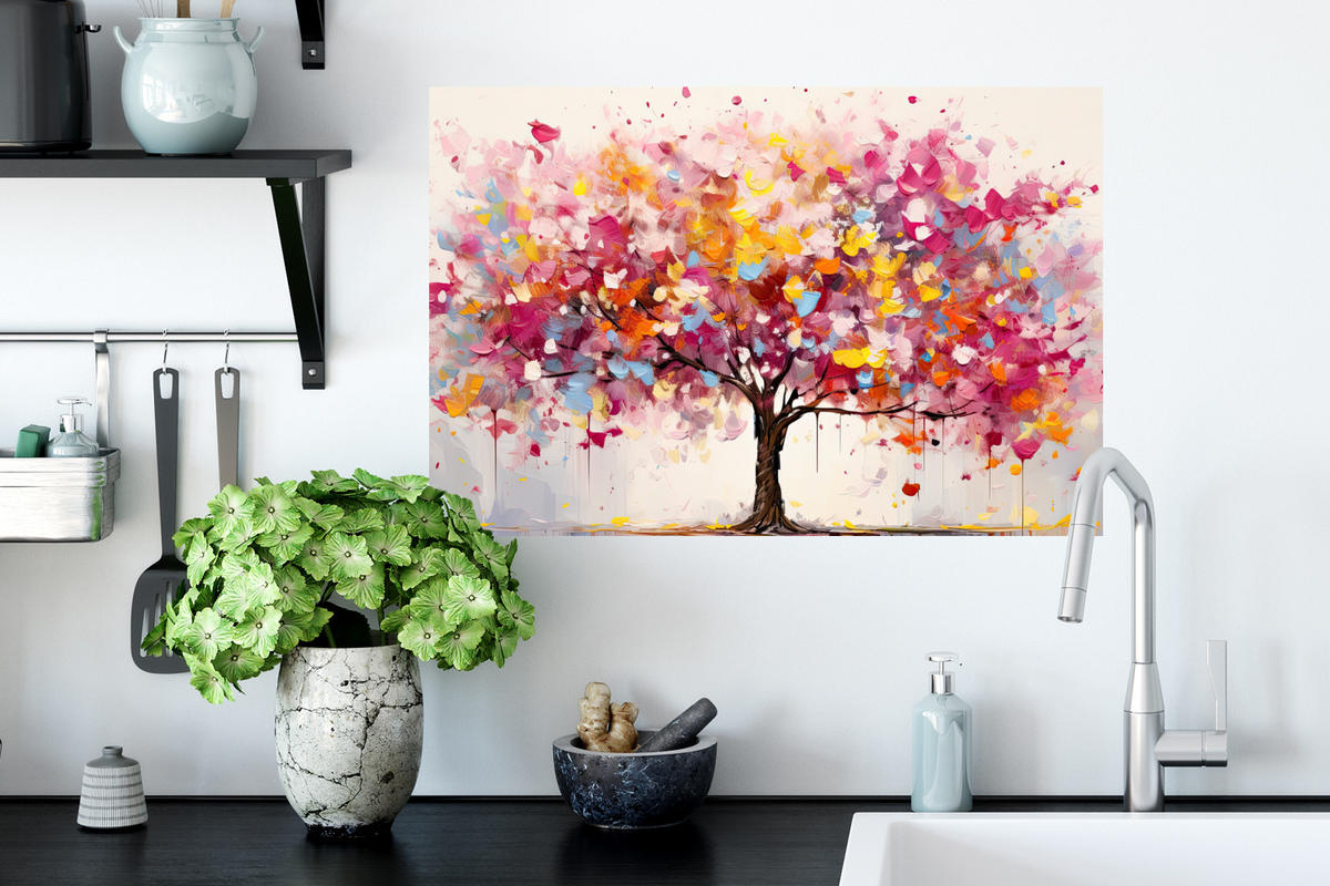 WANDTATTOO Aquarell - Baum - Kunst - Abstrakt 60x40 cm - Multicolor, Kunststoff (60/40/0.1cm) - MuchoWow