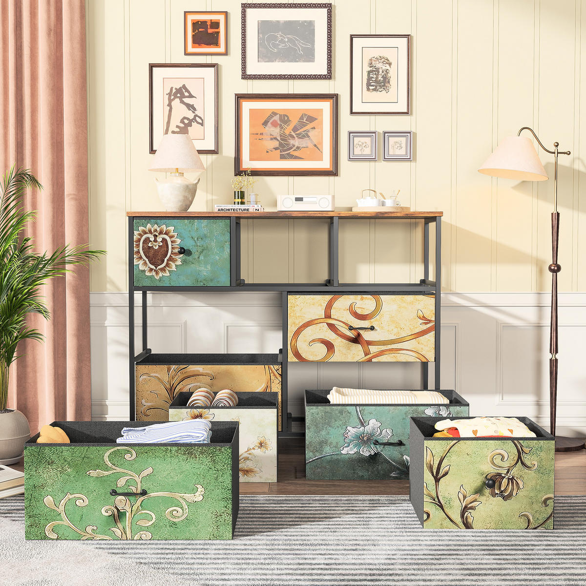 KOMMODE mit 7 Schubladen Metallgestell Stoff Kommode - Multicolor, Holz (30/78/100cm)