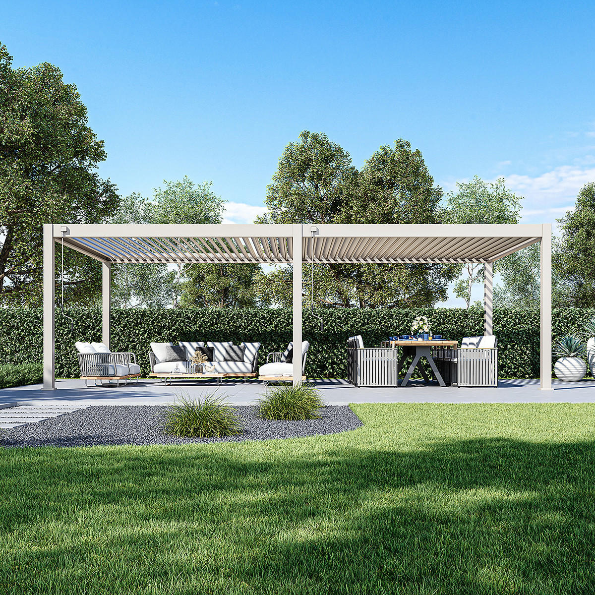 PERGOLA Deluxe Plus Pavillon Terrassenüberdachung Aluminium 4 x 8 m Ivory Sand - Anthrazit, Metall (400/255/800cm) - WEIDE