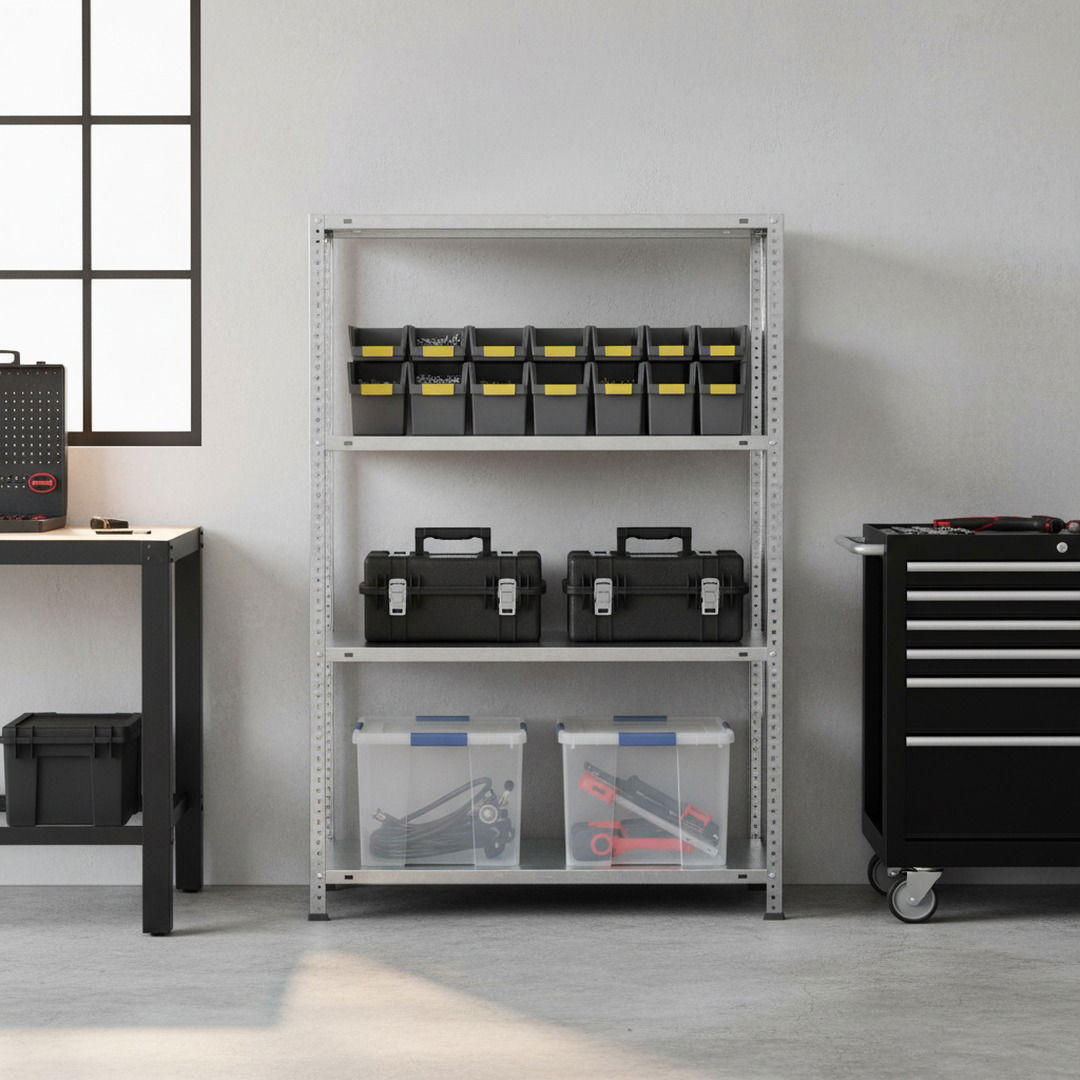 SCHRAUBREGAL PANDA MID | HxBxT 150x80x30cm | 4 Fachböden | Fachlast 75kg | Verzinkt - Silberfarben, Metall (80/150/30cm) - PROREGAL