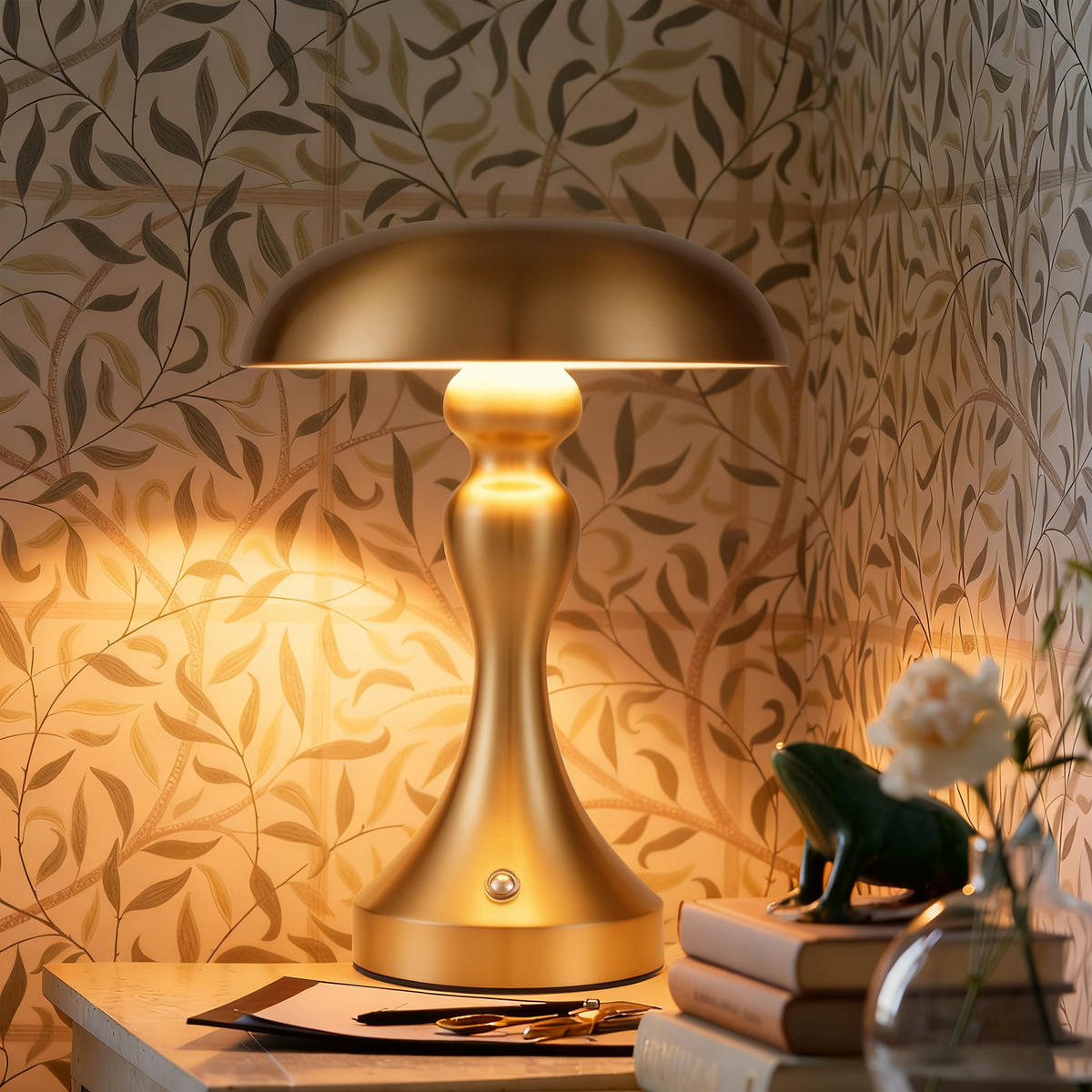 LED stolní lampa, rozměry 15,5/15,5/22 cm - zlatá, kov (15.5/15.5/22cm) - Nettlife