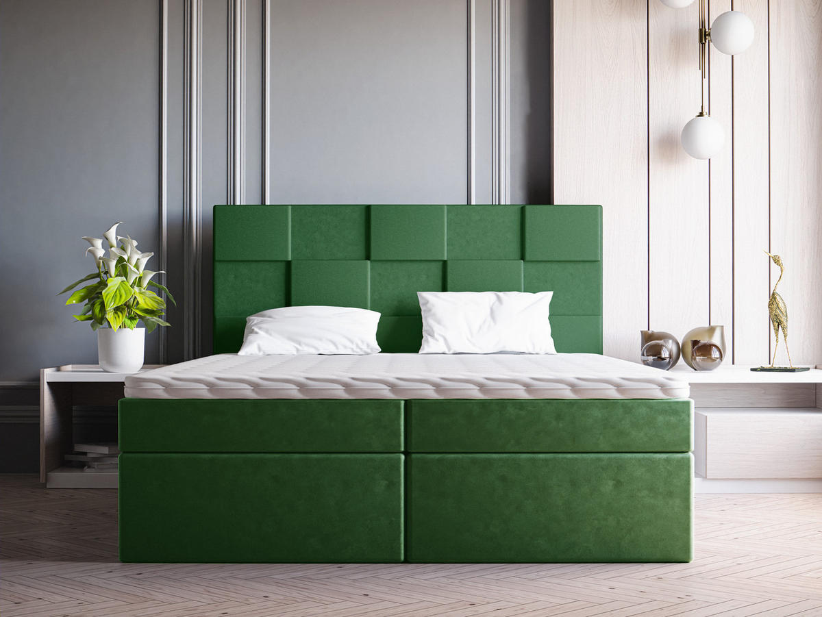 DOPPELBETT mit Matratze 200x200 Berg, Samtstoff, Bettkasten, Grün - Grün, Holz/Textil (200/200cm) - Emporius