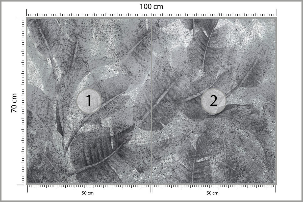 FOTOTAPETE Blätter auf Beton Abstraktion Vintage 100x70 - Grau, Papier (100/70cm) - Muralo
