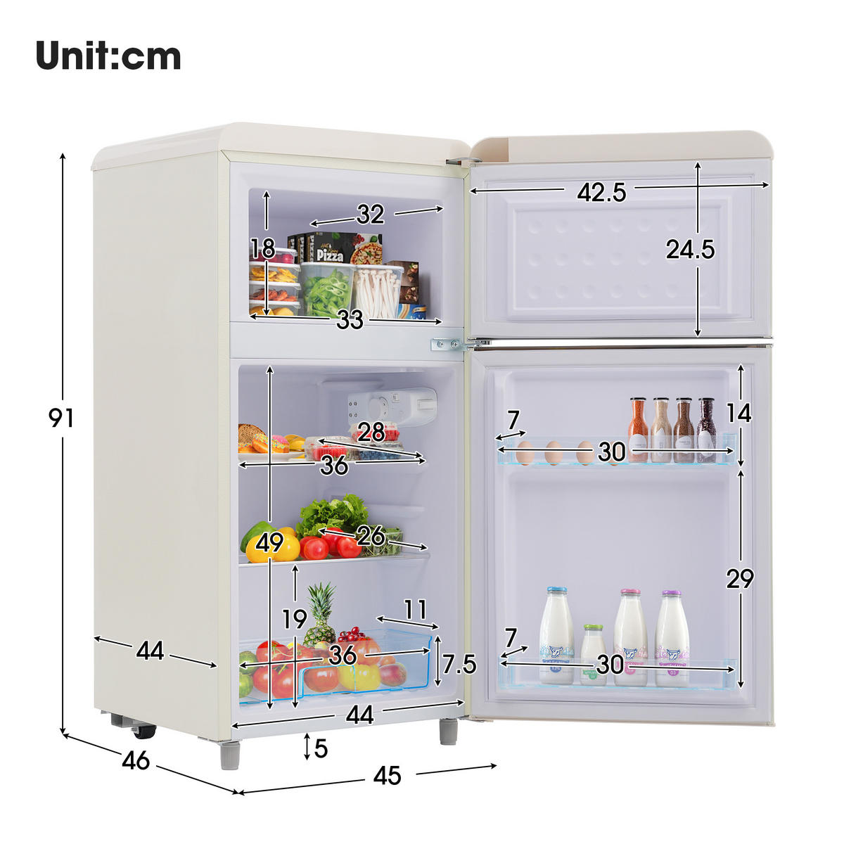 KÜHLSCHRANK 46/45/91 cm Weiß 72L mit LED-Licht - Weiß, Metall (45/91/46cm) - Oxeza