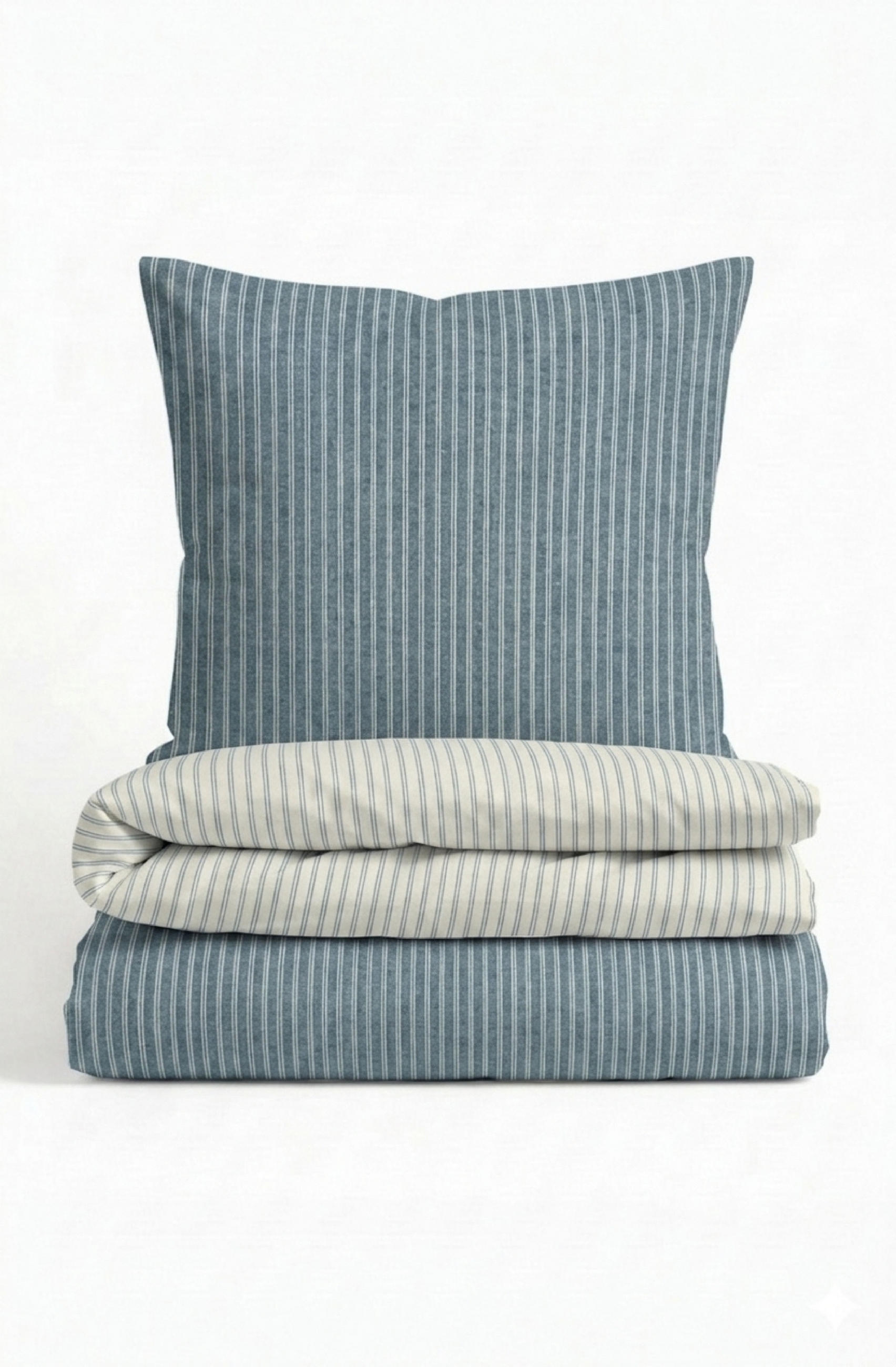 BETTWÄSCHE-GARNITUR Premium Melange Webstreifen blau, 155x200 cm + 80x80 cm - Blau, Textil (155/200cm) - biberna