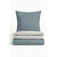 BETTWÄSCHE-GARNITUR Premium Melange Webstreifen blau, 135x200 cm + 80x80 cm - Blau, Textil (135/200cm) - biberna