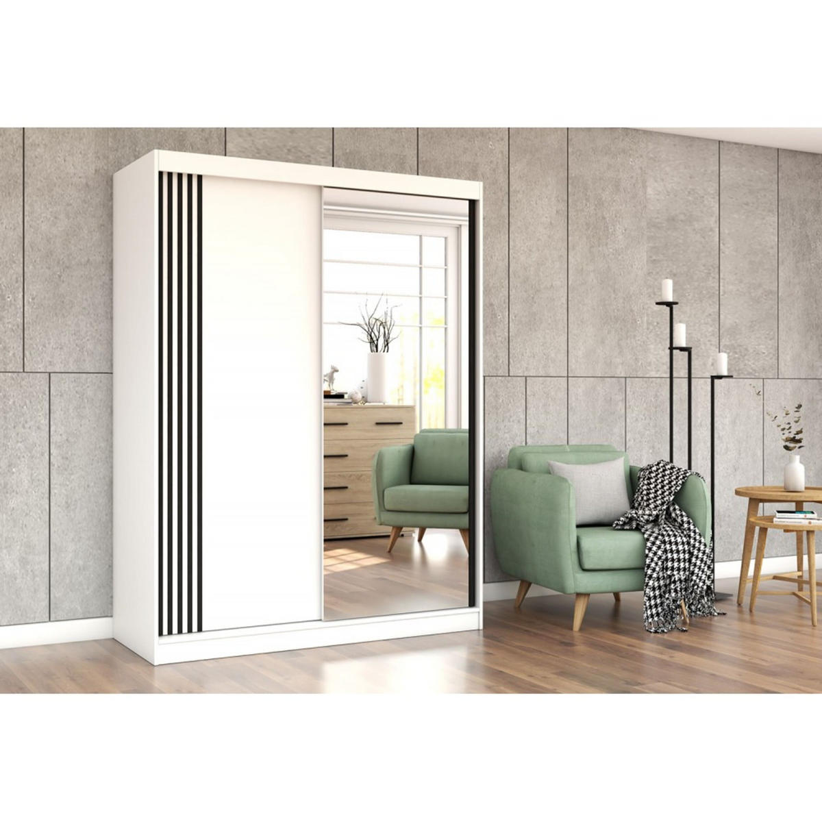 SCHIEBETÜRENSCHRANK - Lara 07 (Weiß) - Weiß, Holzwerkstoff/Metall (150/200/61cm) - Möblo
