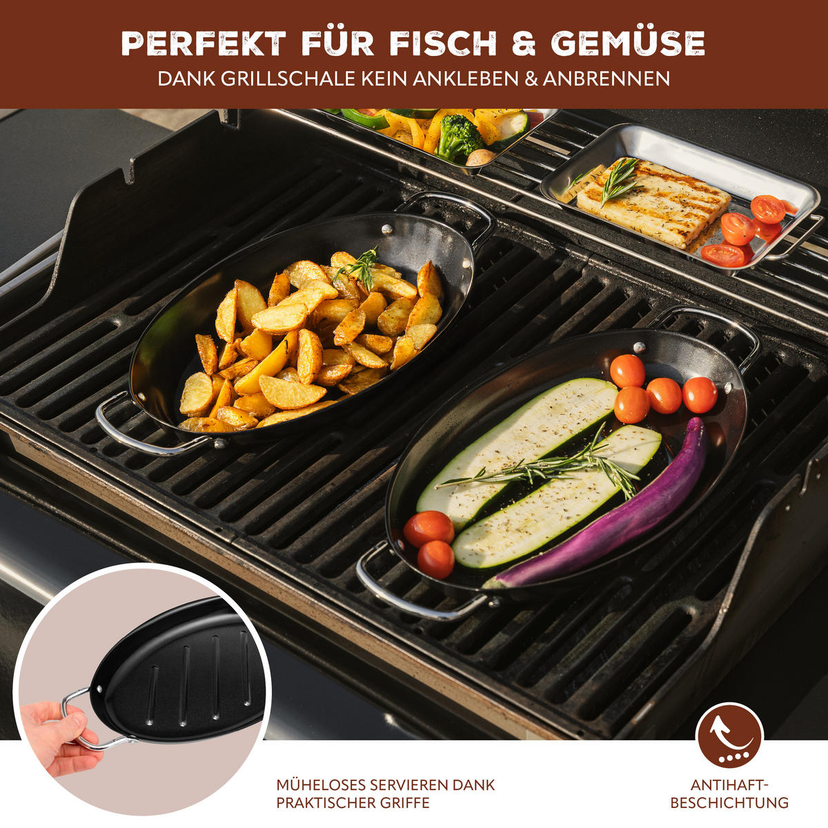 FISCH-GRILLPFANNE, schwarz, Metall - Schwarz, Metall (39.5/3.5/20.5cm) - bremermann