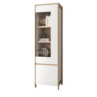 VITRINE in weiß und Eiche Vitrinenschrank skandinavisch 58 x 195 cm, Soft-Close Finnes - Eichefarben/Weiß, Glas/Holzwerkstoff (58/195/39cm) - Furn.Design