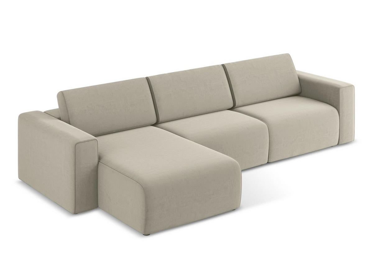 ECKSOFA Links Samt Stoff Creme - Perlmutt/Lila, Kunststoff/Textil (167/314cm) - Makamii
