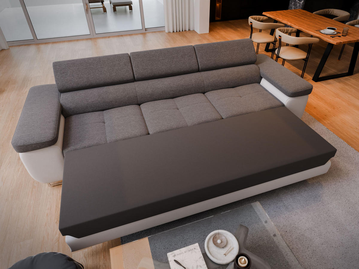BETTSOFA MOSINE Grau Kordstoff mit Schlaffunktion - Grau, Textil (281/87/98cm) - MASSENO