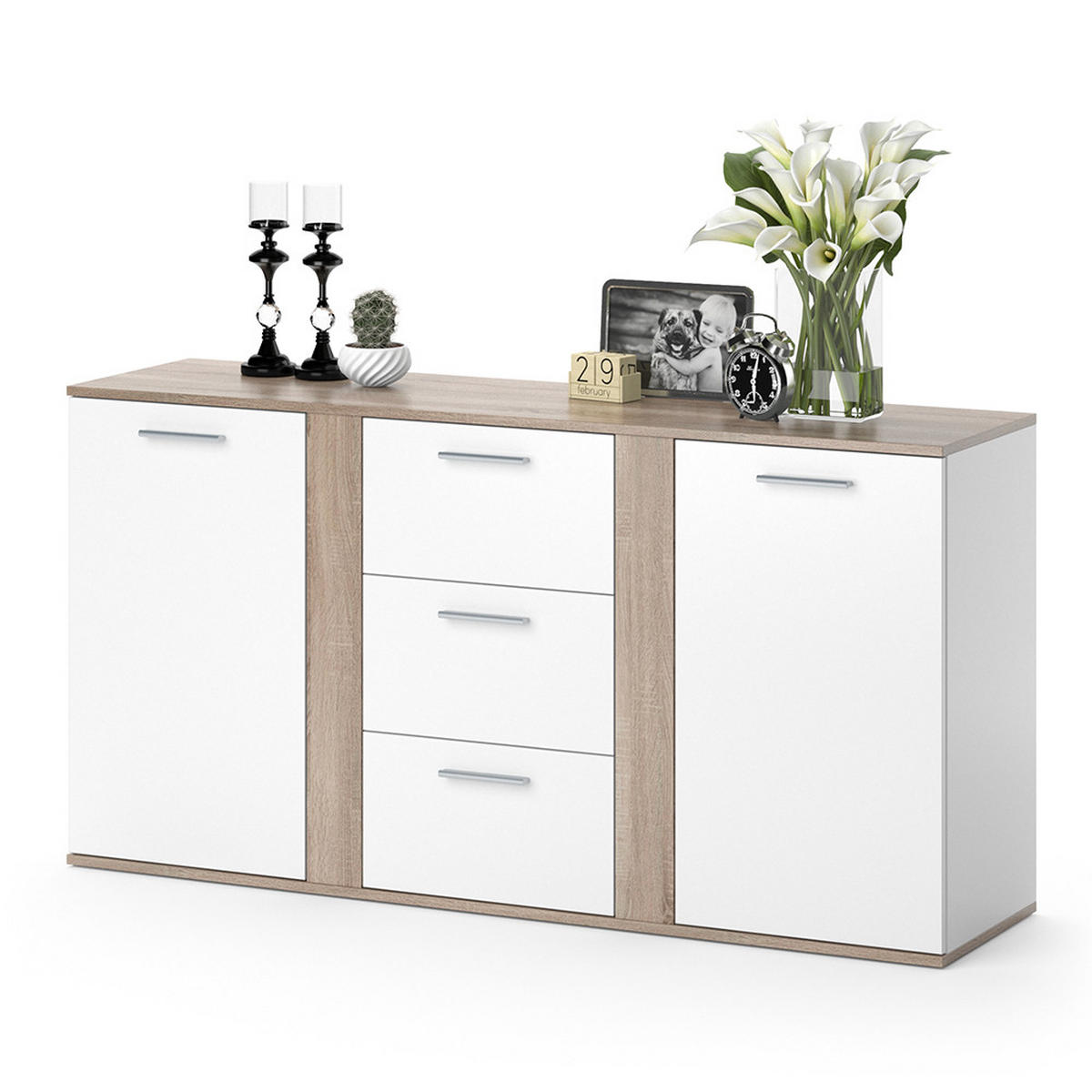 KOMMODE Novelli Sonoma 155 x 80 cm mit Schubladen - Sonoma Eiche, Holzwerkstoff (40/80/155cm) - Vicco