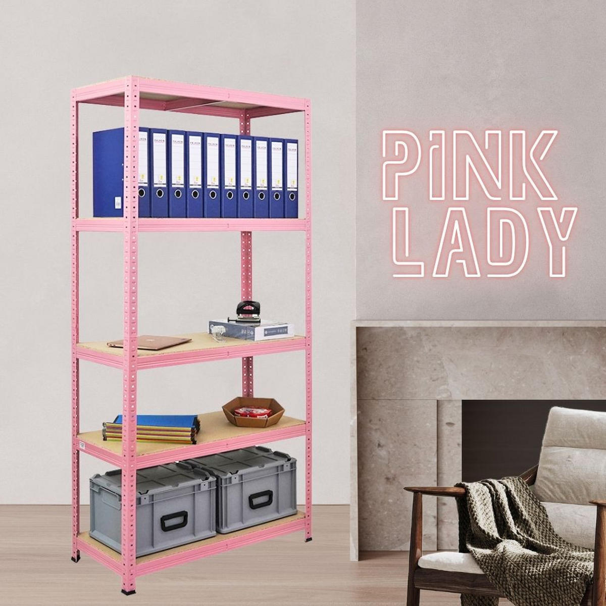 SCHWERLASTREGAL Pink Lady 180x90x40cm Fachlast 175 kg 5 Ebenen Pink - Pink, Metall (90/180/40cm) - PROREGAL