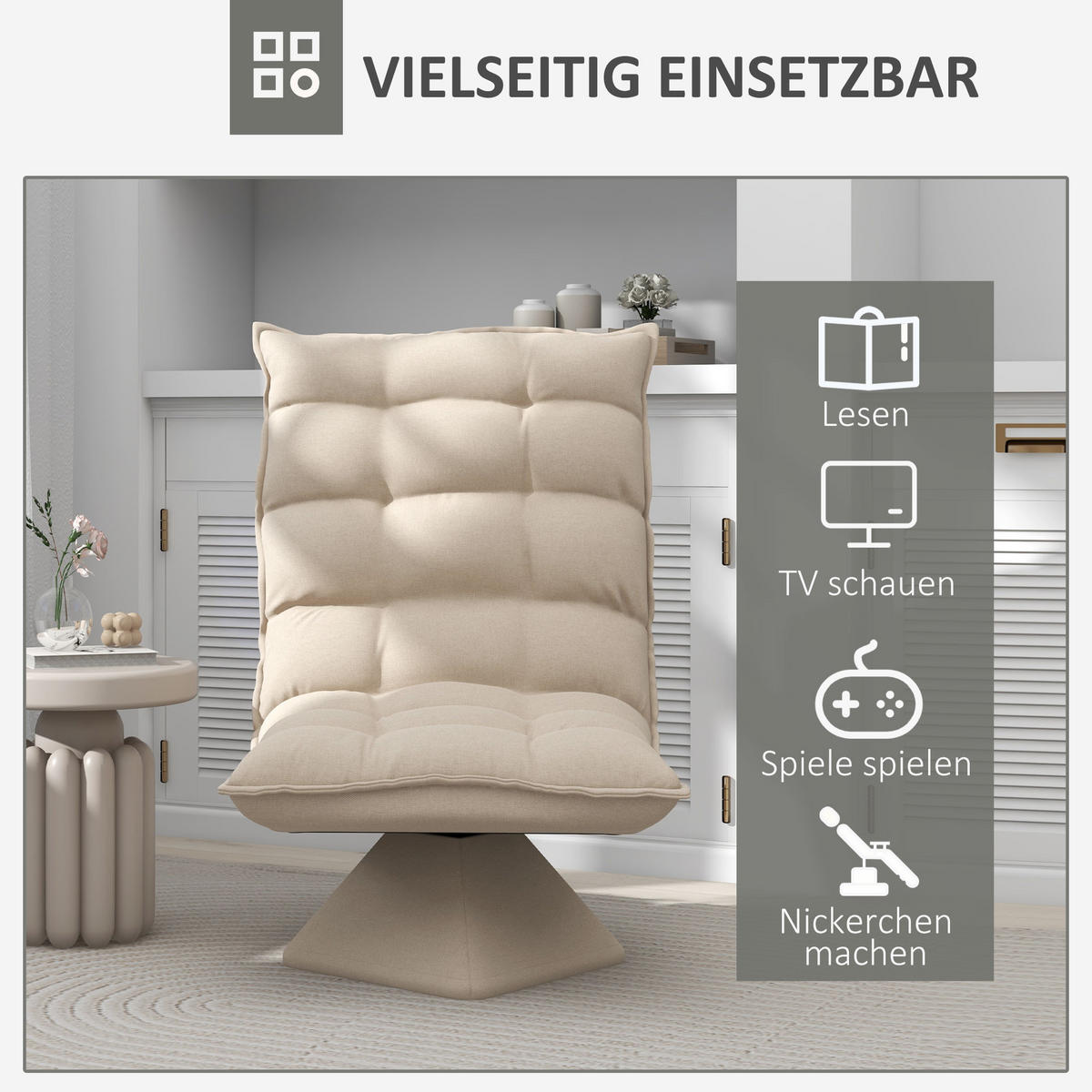 RELAXSESSEL Stahl, Leinenimitat, Beige - Beige, Metall (70/95/62cm) - HOMCOM