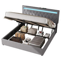 FLACHBETT 180x200cm Grau gepolstert Hydraulik LED USB - Grau, Holz (180/200cm) - FLIEKS