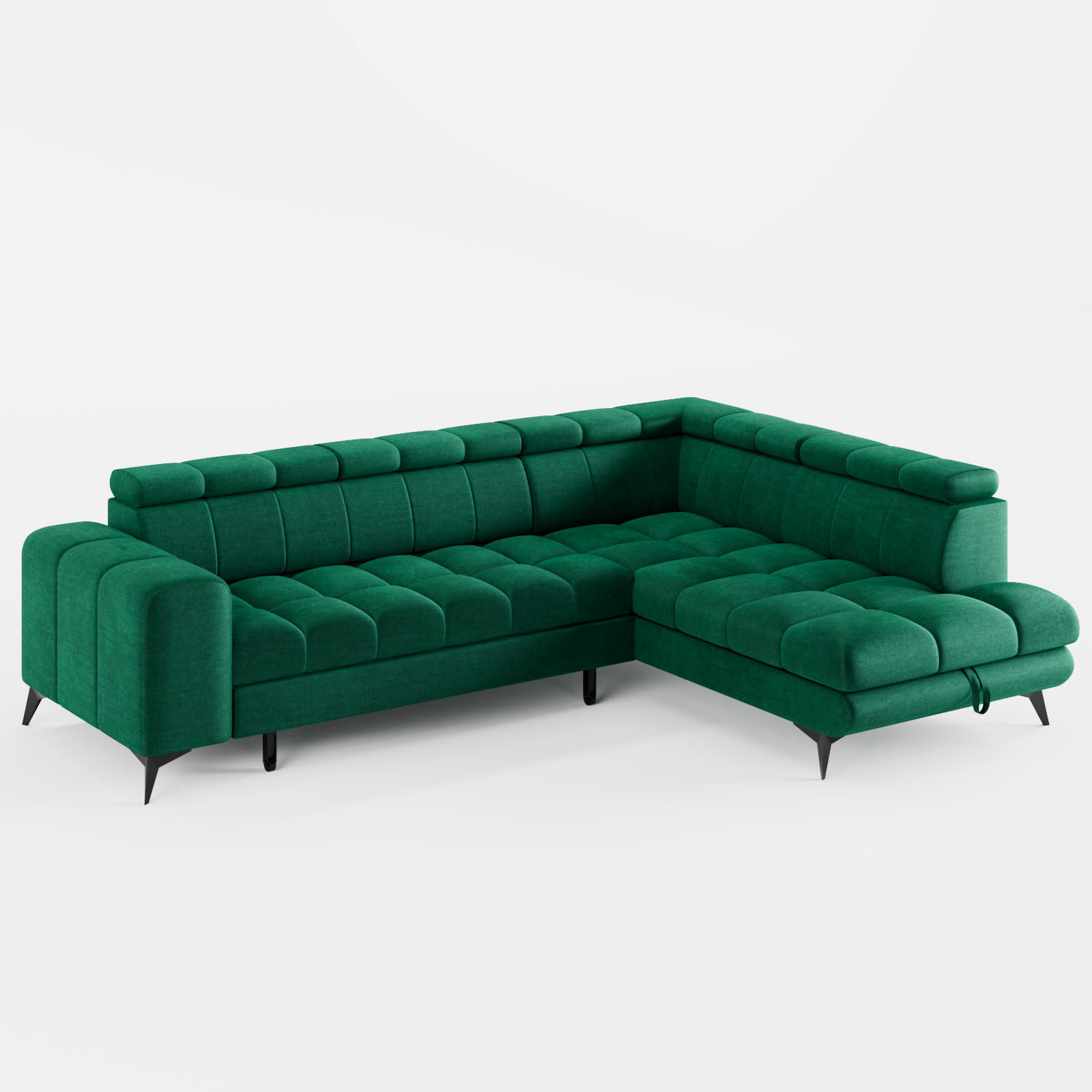 ECKSOFA CANDY CANE Rechts Dunkelgrün Velours-Stoff mit Schlaffunktion und Bettkasten - Dunkelgrün, Textil (264/192cm) - Barchello