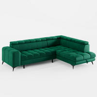 ECKSOFA CANDY CANE Rechts Dunkelgrün Velours-Stoff mit Schlaffunktion und Bettkasten - Dunkelgrün, Textil (264/192cm) - Barchello