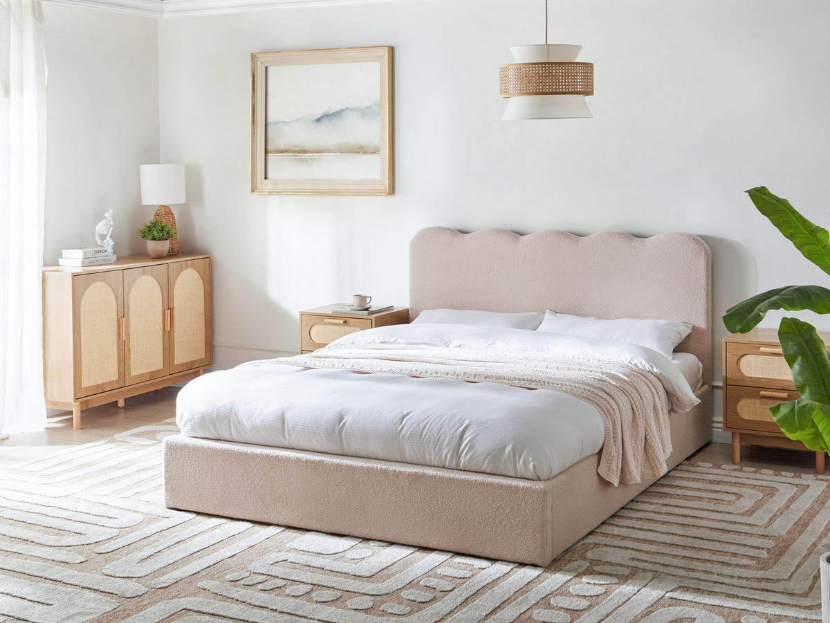 POSTEL s úložným prostorem 160/200 cm Bouclé Béžová Nanterre - béžová, textil (160/200cm) - Beliani
