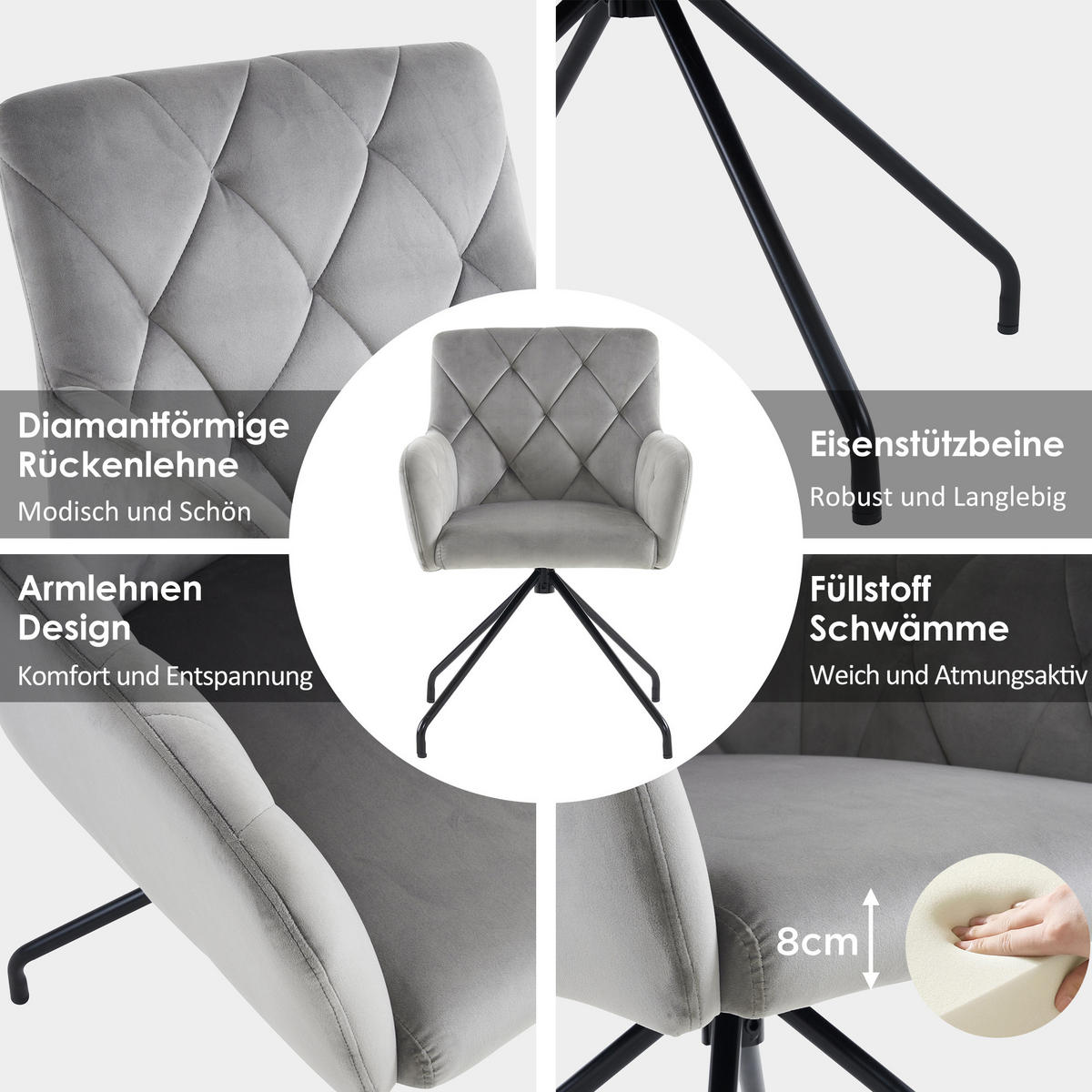 ESSZIMMERSTÜHLE Grey 2er-Set - Grau, Textil (59.69/58.42/59.69cm) - Urban Meuble